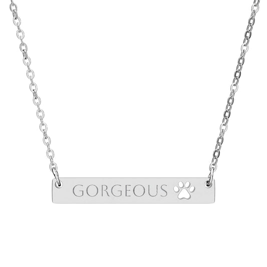 Cutout Paw Bar Necklace (Engraving)
